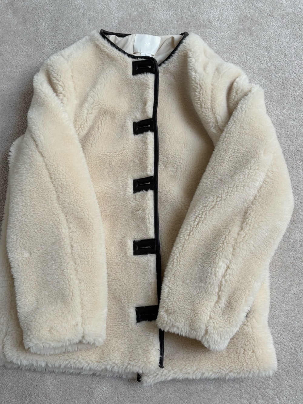 H&M Cream Teddy Jacket with Black Trim